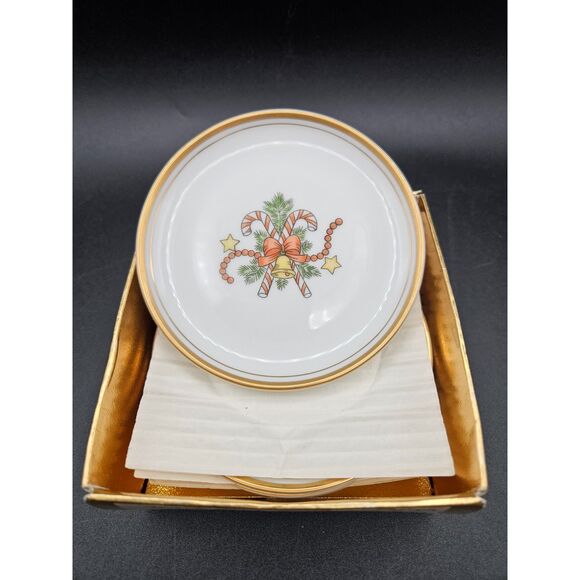 Fitz and Floyd St. Nicholas Coaster Ashtray Set of 4 Christmas Candy Canes HTF - Picture 1 of 5